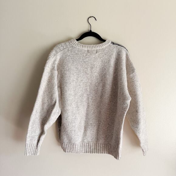 Vintage Old Glory Grey + Cream Colorblock Cable Knit Wool Blend Sweater - XL - Picture 4 of 5